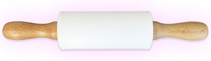 Creative Makers Small Rolling Pin for Kids, Non-Stick Silicone Surface with Wooden Handles for Play Dough and Baking Rolling Pin (9in, White) - Image 1